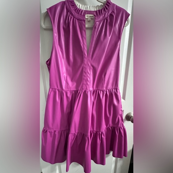 ee some NWOT faux pink leather tired dress size large - Picture 3 of 4